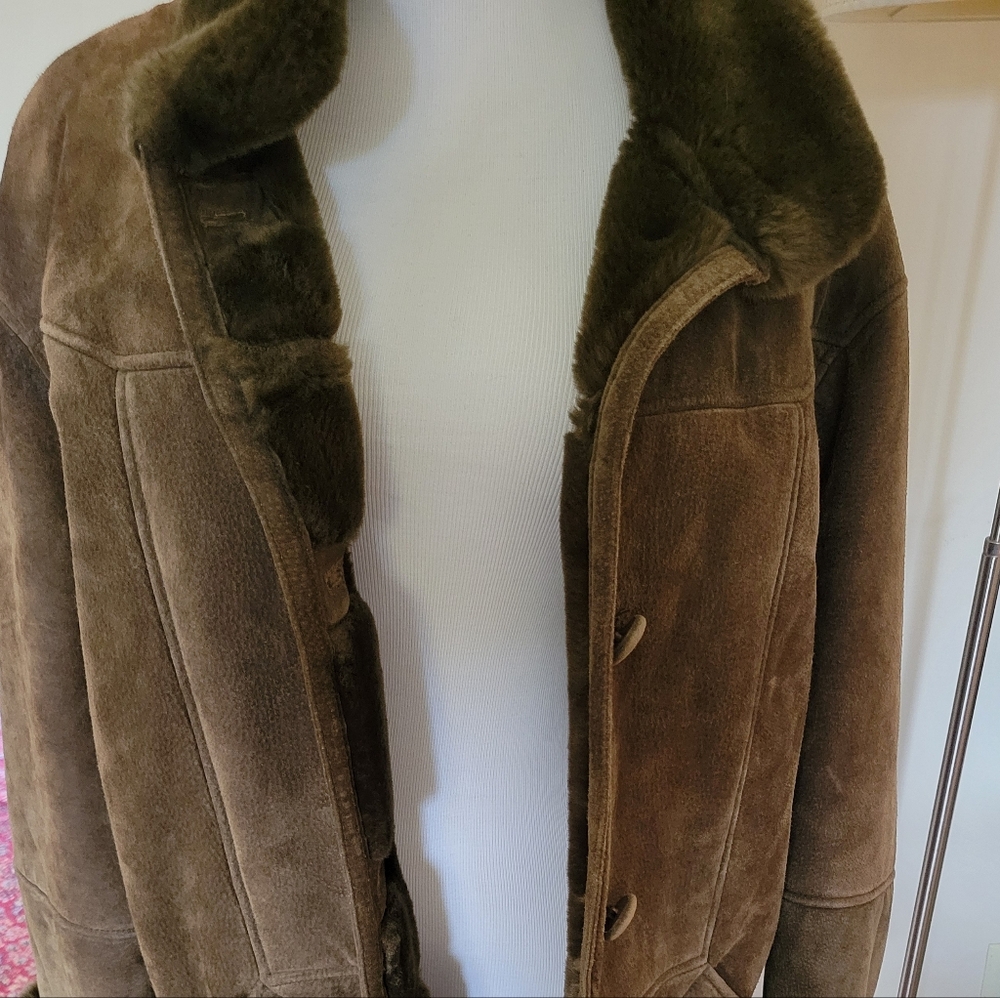 Brown Suede Coat with Fur Trim